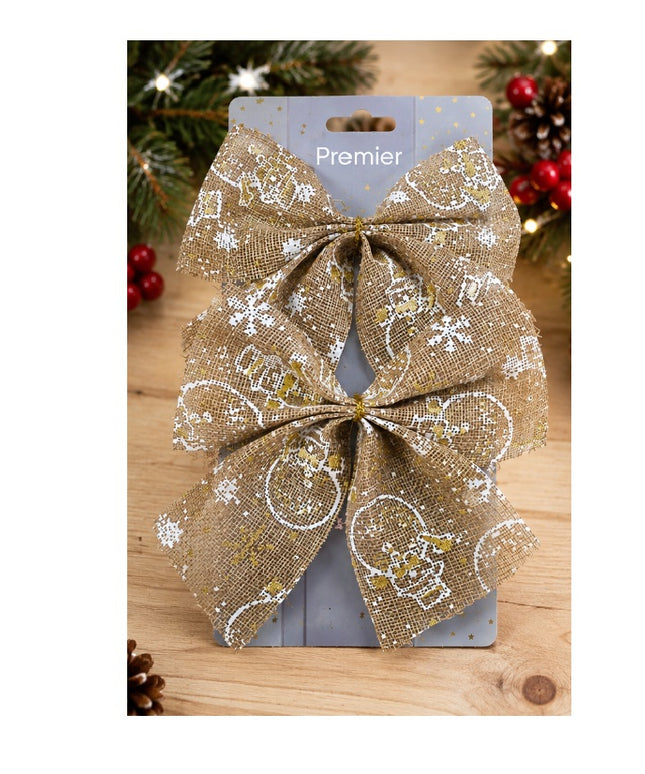 18cm 2pc Bows on Card 3 Asst Check-Natural-Sn