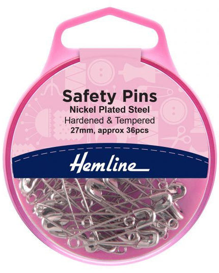 Safety Pins: 27mm: Nickel: 36 Pieces