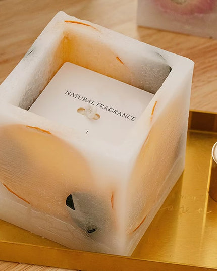 Natural Fragrance Cube Candle in Frosted Jar with Dried Orange Slice – Decorative Scented Candle