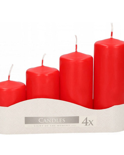 Set of 4 Red Advent Pillar Candles