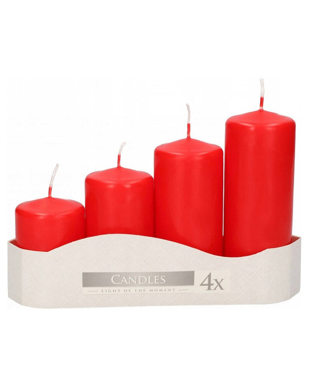 Set of 4 Red Advent Pillar Candles