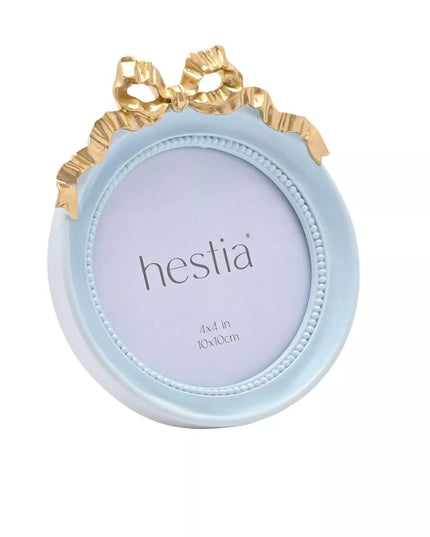 Hestia Soft Blue with Gold Ribbon Round Photo Frame - 4" x 4"