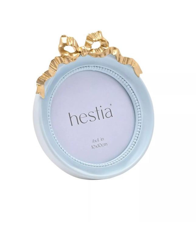 Hestia Soft Blue with Gold Ribbon Round Photo Frame - 4" x 4"