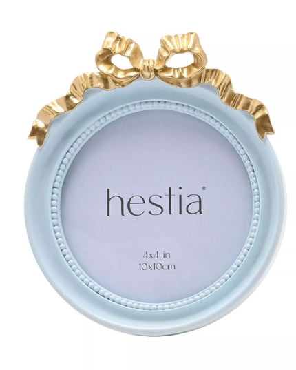 Hestia Soft Blue with Gold Ribbon Round Photo Frame - 4" x 4"