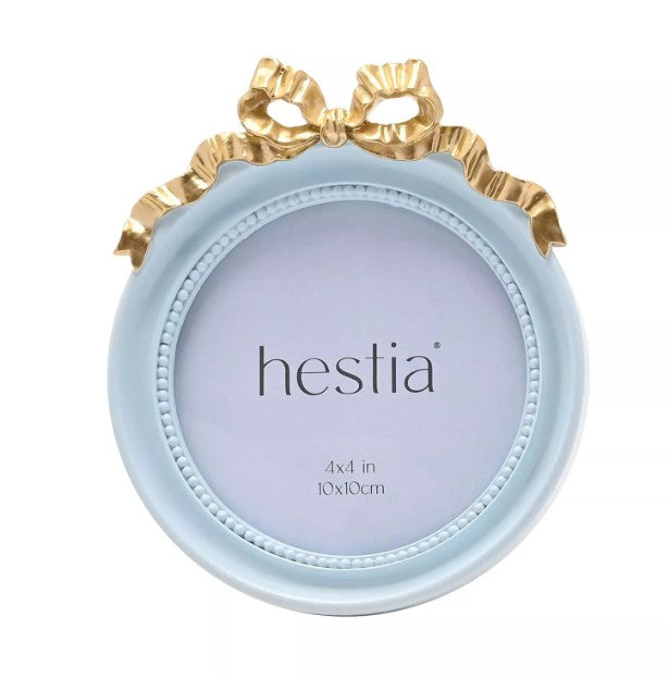 Hestia Soft Blue with Gold Ribbon Round Photo Frame - 4" x 4"