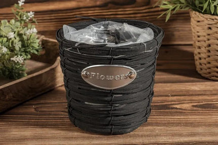 Wicker Woven Flowerpots Small - Black