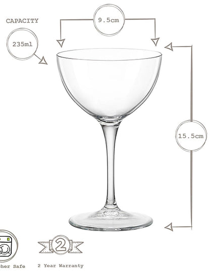 Bormioli Rocco Bartender Novecento Martini Glasses - 235ml