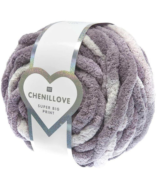 Rico Design Chenillove Super Big Print Lila Chenille Yarn 300g – Soft Chunky Knitting Wool for Blankets & Crochet