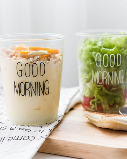 Good Morning Clear Plastic Tumbler Cup – Reusable Breakfast & Snack Cup