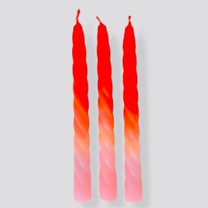 Dip Dye Twisted Taper/Dinner Candles Set of 3 Red Peach Ombre Spiral