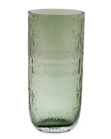 Green Glass Vase 32.5cm Tall Decorative Flower Vase Modern Home Décor Ribbed Glass