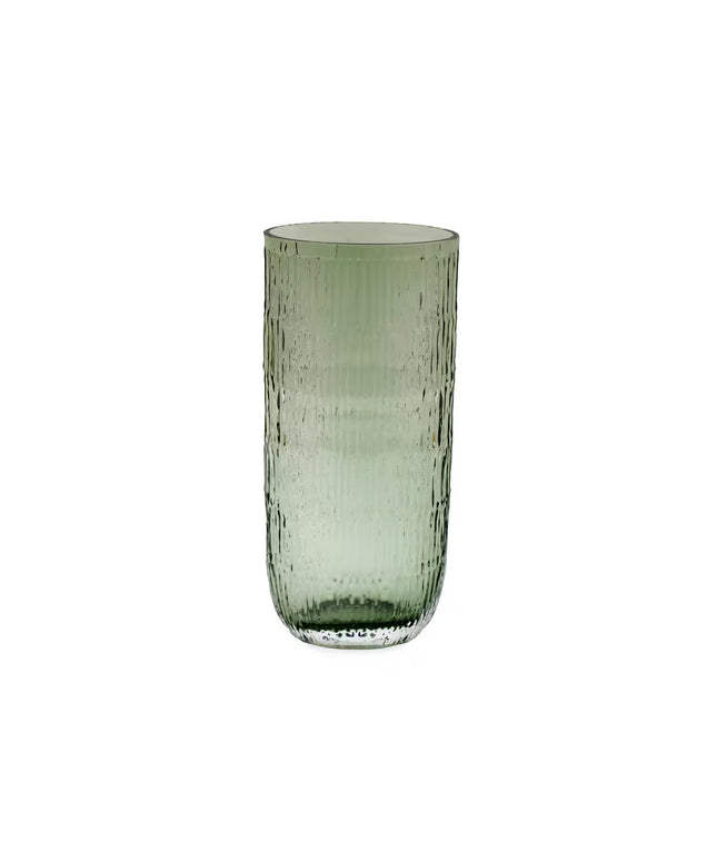 Green Glass Vase 32.5cm Tall Decorative Flower Vase Modern Home Décor Ribbed Glass
