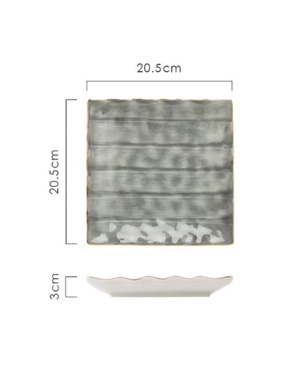 Nordic Grey Square Ceramic Plate – 8 Inch with Gold Rim