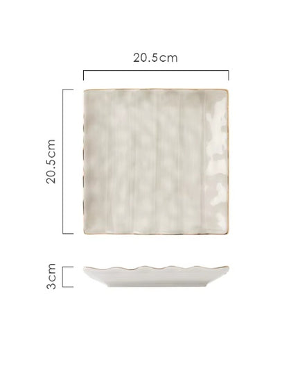 Nordic Grey Square Ceramic Plate – 8 Inch with Gold Rim