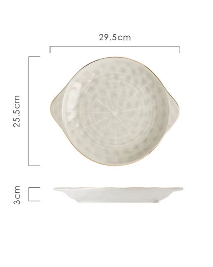 Nordic Grey Ceramic Serving Plate – 29.5 cm with Gold Rim