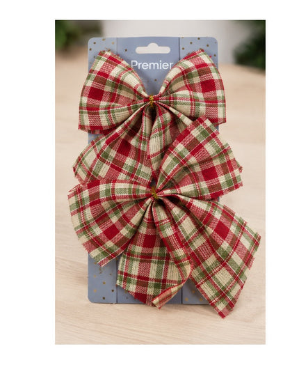 18cm 2pc Bows on Card 3 Asst Check-Natural-Sn
