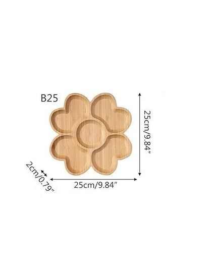 Flower-Shaped Wooden Serving Tray with Compartments