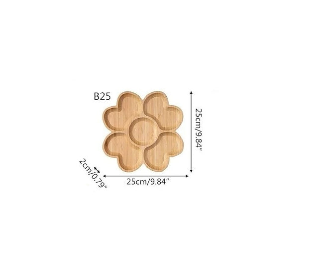 Flower-Shaped Wooden Serving Tray with Compartments
