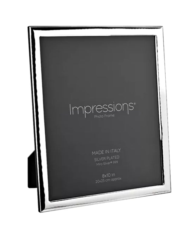 Impressions 999 Silver Narrow Hammered Photo Frame 8" x 10" Wood Back Made In Italy