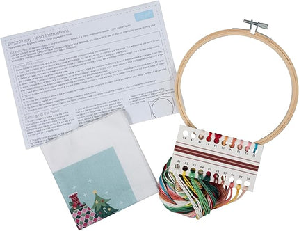 Trimits Embroidery Hoop Kits - 15cm 6” Beginner Starter Set, Includes Bamboo Hoop Threads Cloth Needle Backing & Instructions, Christmas Cottage