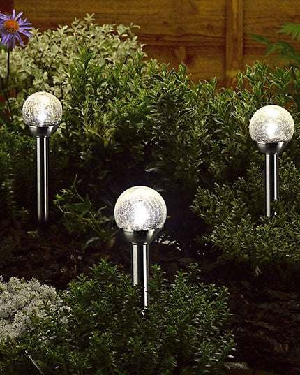 Solar LED Glass Crackle Globe Stake Light – Stainless Steel Garden Path Light
