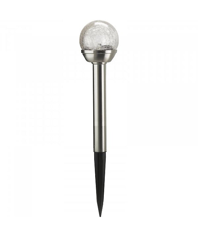 Solar LED Glass Crackle Globe Stake Light – Stainless Steel Garden Path Light