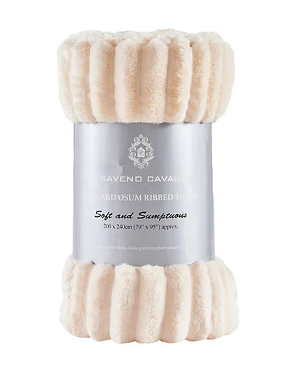 GC GAVENO CAVAILIA Fleece Blankets Double 150x200cm Ribbed Cosy Bed Throw Blanket Extra Warm Throws for Sofas, Chair, Couch Cream