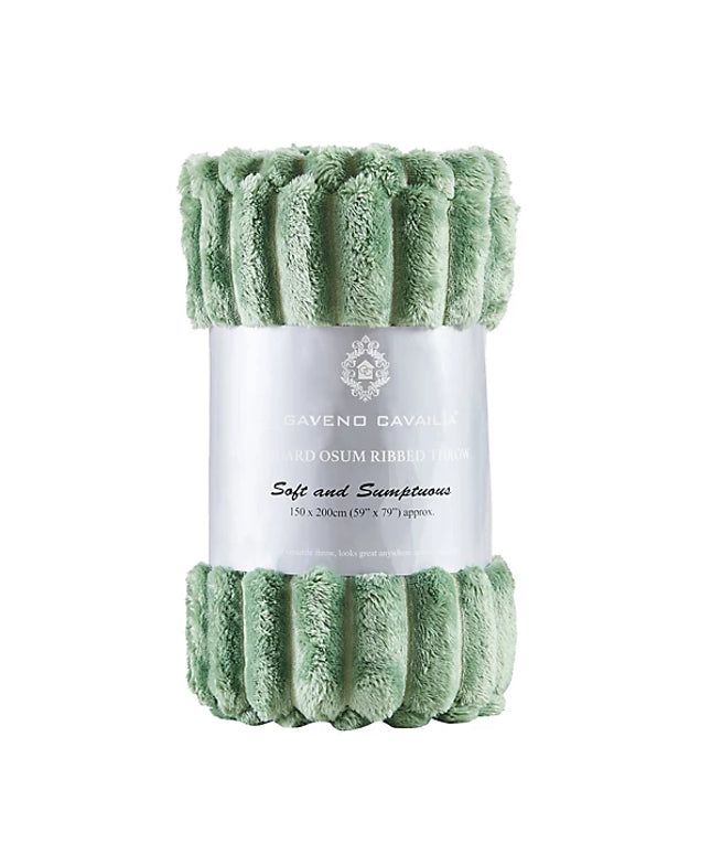 GC GAVENO CAVAILIA Fleece Blankets Double 150x200cm Ribbed Cosy Bed Throw Blanket Extra Warm Throws for Sofas, Chair, Couch Green