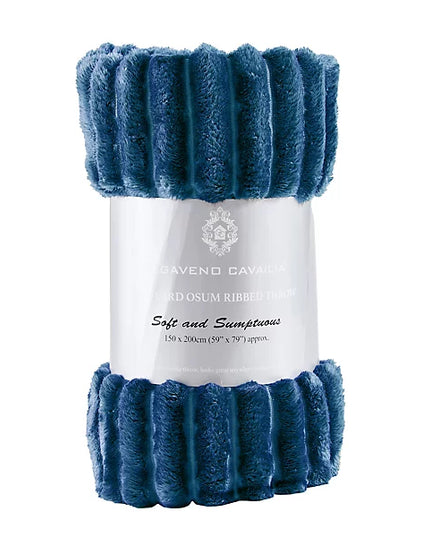 GC GAVENO CAVAILIA Fleece Blankets Double 150x200cm Ribbed Cosy Bed Throw Blanket Exra Warm Throws for Sofas, Chair, Couch Navy