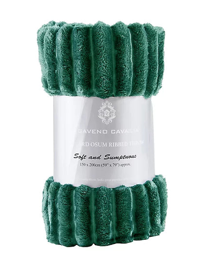 GC GAVENO CAVAILIA Fleece Blankets Double 150x200cm Ribbed Cosy Bed Throw Blanket Extra Warm for Sofas, Chair, Couch Dark Green