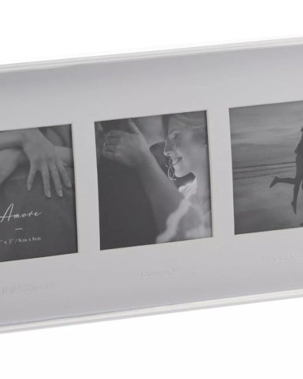 Silver Foil Floral Triple Frame Engaged Wedding Honeymoon