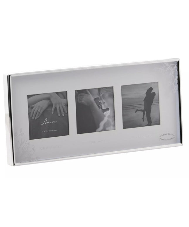 Silver Foil Floral Triple Frame Engaged Wedding Honeymoon
