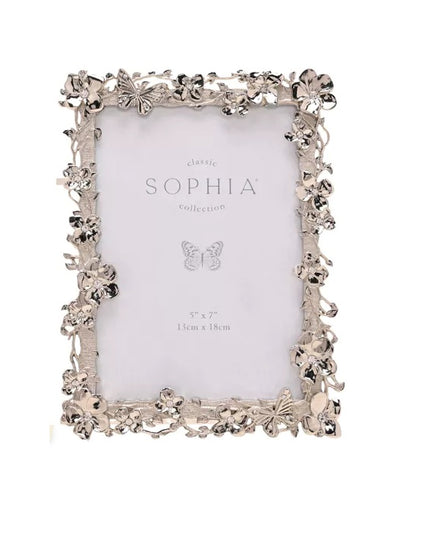Sophia Floral Butterfly Nickle Plated Photo Frame - 5 x 7ins