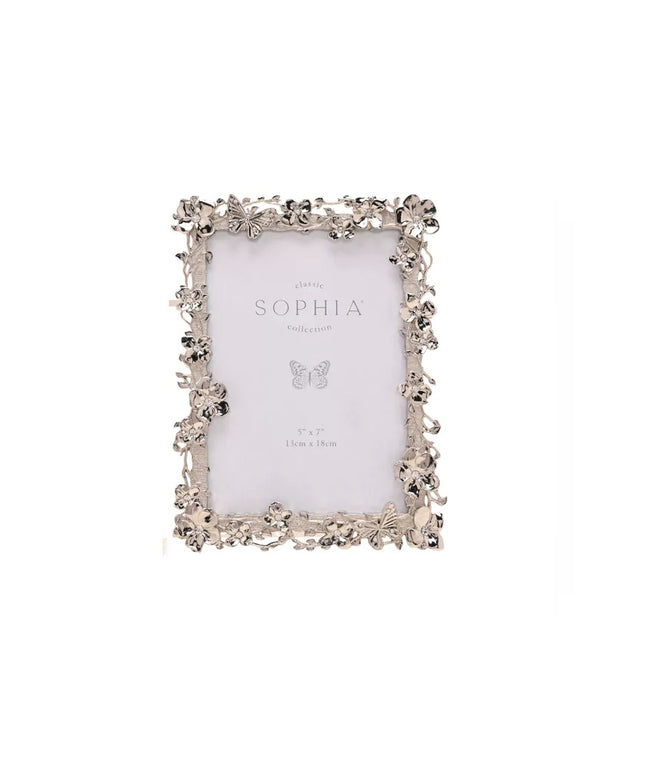 Sophia Floral Butterfly Nickle Plated Photo Frame - 5 x 7ins