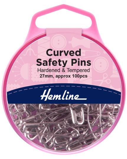 Curved Safety Pins: Nickel: 27mm: 100 Pieces