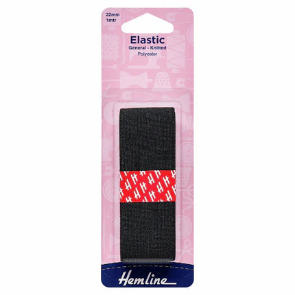 General Purpose Knitted Elastic: 1m x 32mm: Black