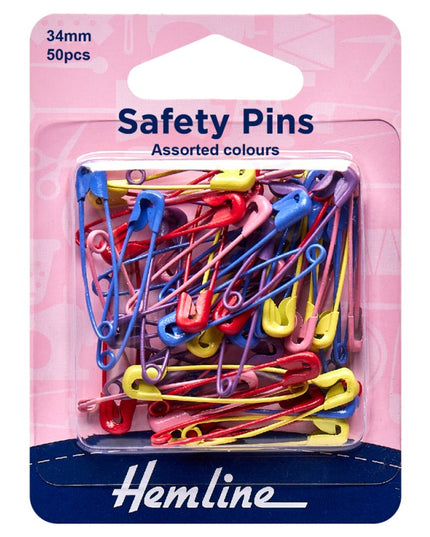 Safety Pins: 34mm: Assorted Colours: 50 Pieces