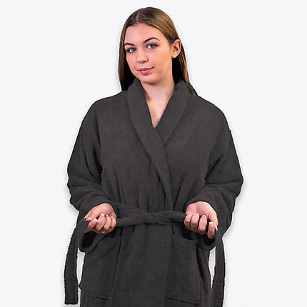 Hotel Luxury Unisex Towelling Bathrobe - Charcoal Grey, S/M