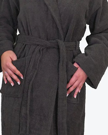 Hotel Luxury Unisex Towelling Bathrobe - Charcoal Grey, S/M