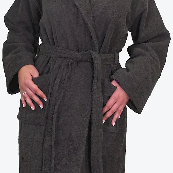 Hotel Luxury Unisex Towelling Bathrobe - Charcoal Grey, S/M