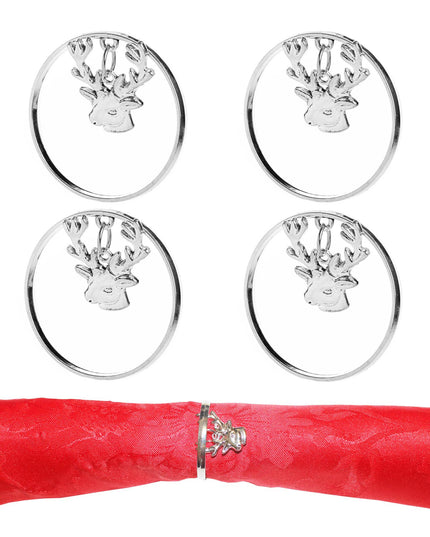 Set of 4 Silver Reindeer Christmas Napkin Rings – Festive Table Decorations