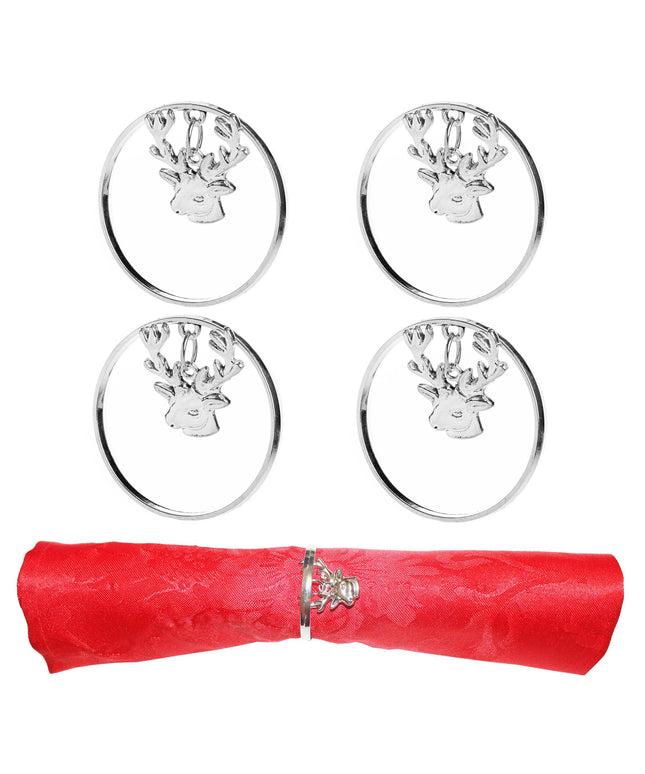 Set of 4 Silver Reindeer Christmas Napkin Rings – Festive Table Decorations
