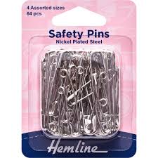 Safety Pins: Assorted Sizes: Nickel: 64 Pieces