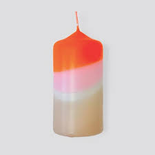 Pink Stories Dip Dye Neon Pillar Candle – Neon Orange, Blush & Sand – 13cm