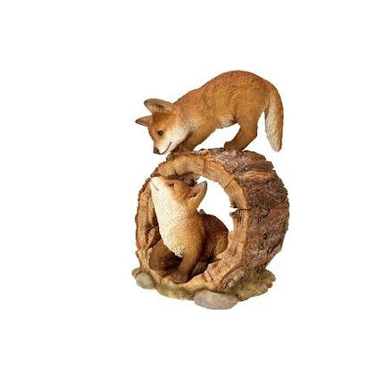 Vivid Arts Fox Cubs Playing Ornament – Resin Animal Figurine