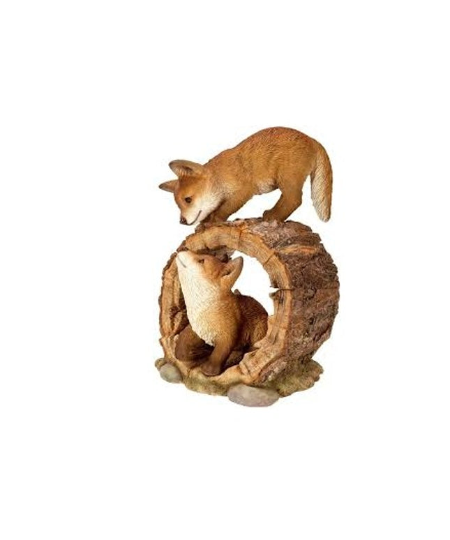 Vivid Arts Fox Cubs Playing Ornament – Resin Animal Figurine