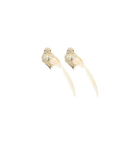 15cm Set of 2 Champagne Gold Feather Bird on Backing Card
