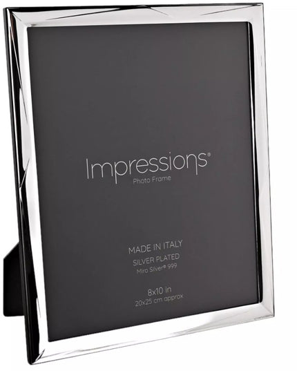 Impressions 999 Silver Geometric Photo Frame 8" x 10" Wood Back Made In Italy