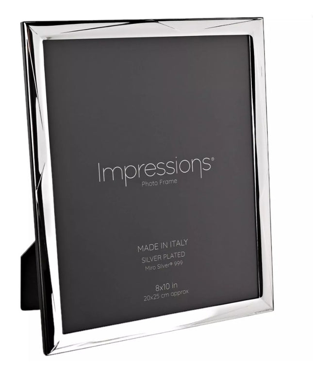 Impressions 999 Silver Geometric Photo Frame 8" x 10" Wood Back Made In Italy