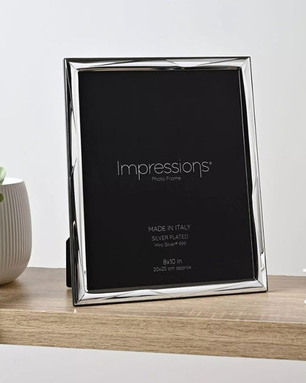 Impressions 999 Silver Geometric Photo Frame 8" x 10" Wood Back Made In Italy